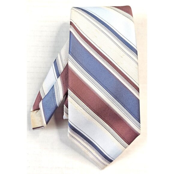 Barini Originals Mens Striped Tie Blue/Burgundy/Beige Classic Polyester Blend - Picture 1 of 8